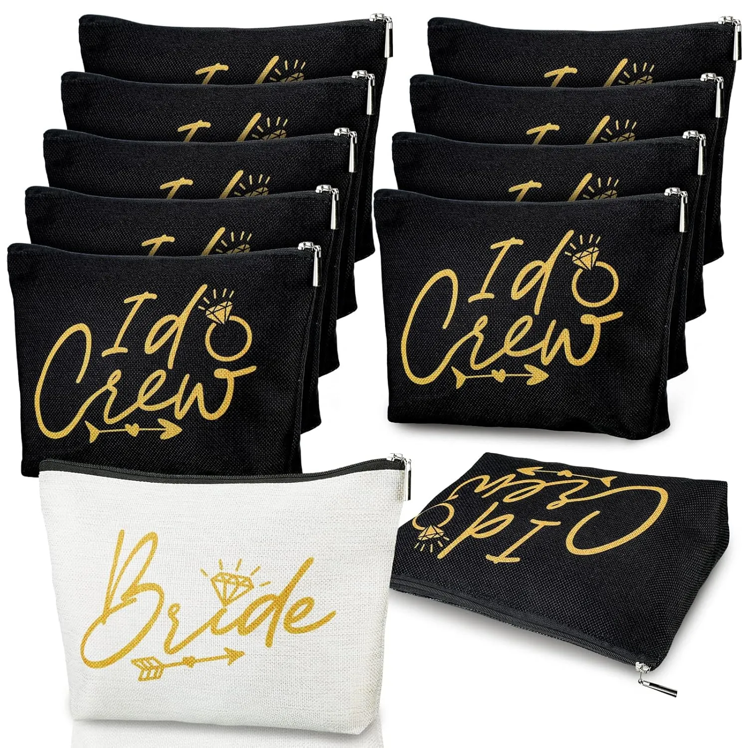 11 Pieces Wedding Makeup Bags Bridal Shower Cosmetic Bag Bachelorette Party Canvas Makeup Bags Bride I Do Crew Bridesmaid Proposal Gifts for Women (White, Black)