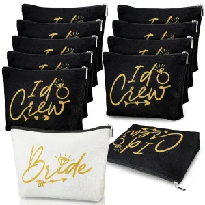 11 Pieces Wedding Makeup Bags Bridal Shower Cosmetic Bag Bachelorette Party Canvas Makeup Bags Bride I Do Crew Bridesmaid Proposal Gifts for Women (White, Black)