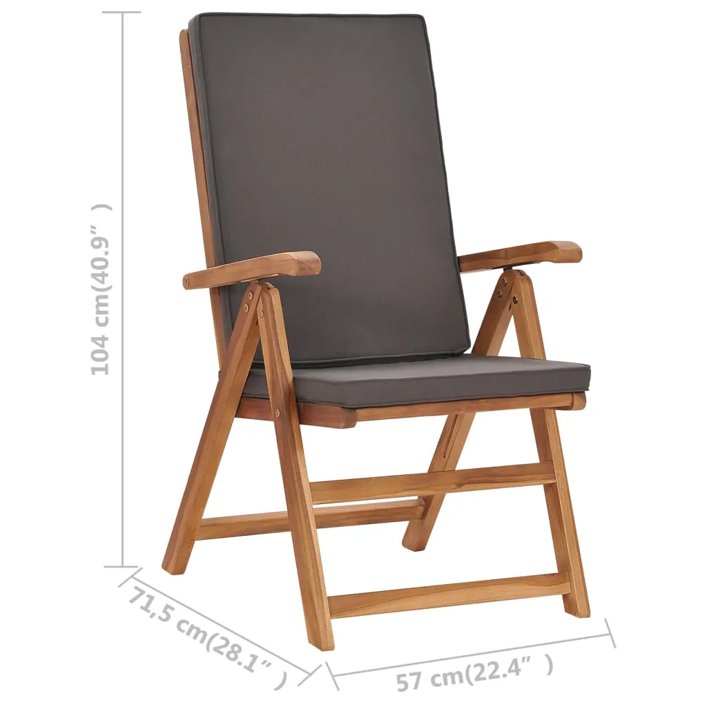 2x Solid Teak Wood Reclining Garden Chairs with Cushions Gray/Cream