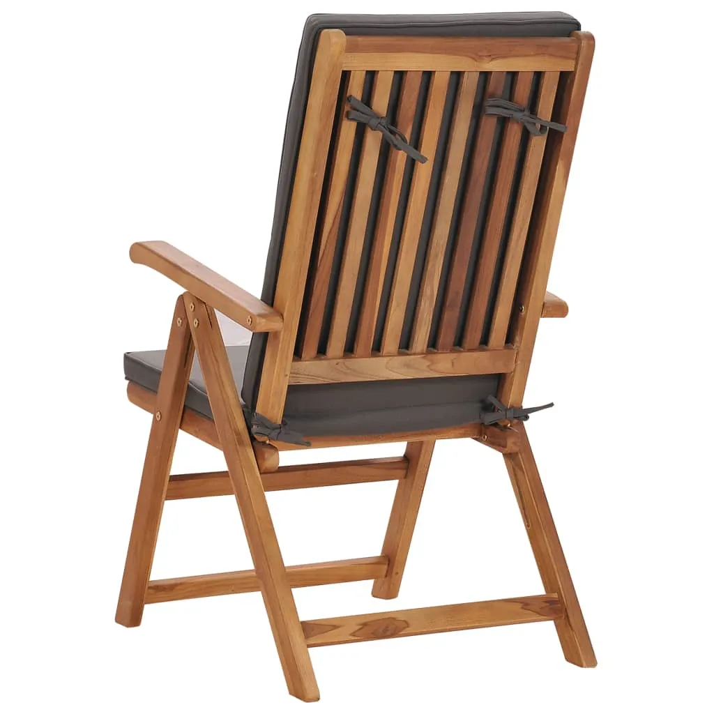 2x Solid Teak Wood Reclining Garden Chairs with Cushions Gray/Cream