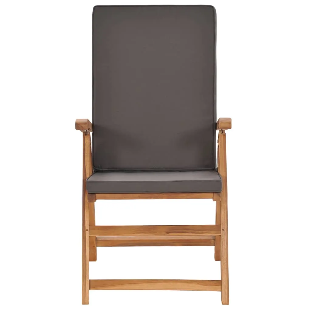 2x Solid Teak Wood Reclining Garden Chairs with Cushions Gray/Cream