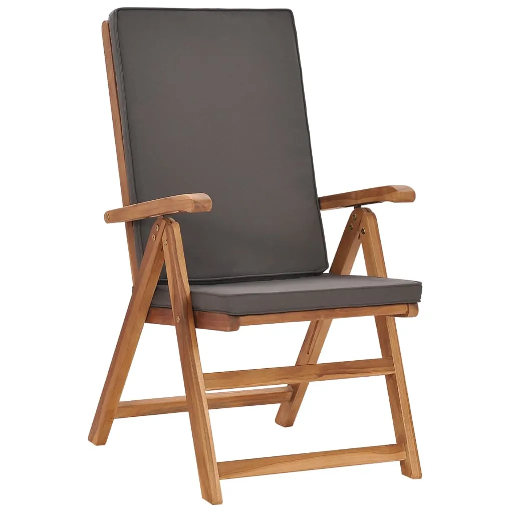 2x Solid Teak Wood Reclining Garden Chairs with Cushions Gray/Cream