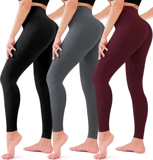 3 Pack Leggings for Women-No See-Through High Waisted Tummy Control Yoga Pants Workout Running Legging