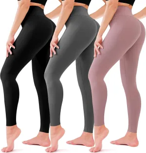 3 Pack Leggings for Women-No See-Through High Waisted Tummy Control Yoga Pants Workout Running Legging