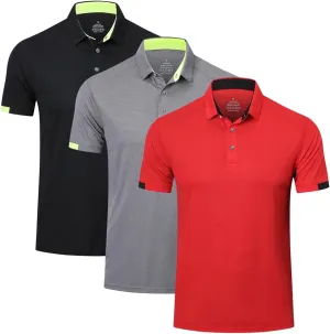 3 Pack Mens Polo Shirts Short Sleeve Sport Golf Tennis T Shirt Quick Dry Athletic Workout Polo