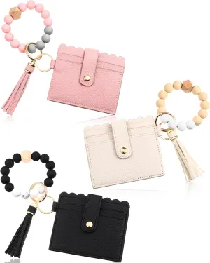 3 Pcs Bracelet Keychain Wristlet Silicone Card Holder for Women Key Ring Bracelet Wristlet Wallet Keychain for Slim RFID Pocket Keyring