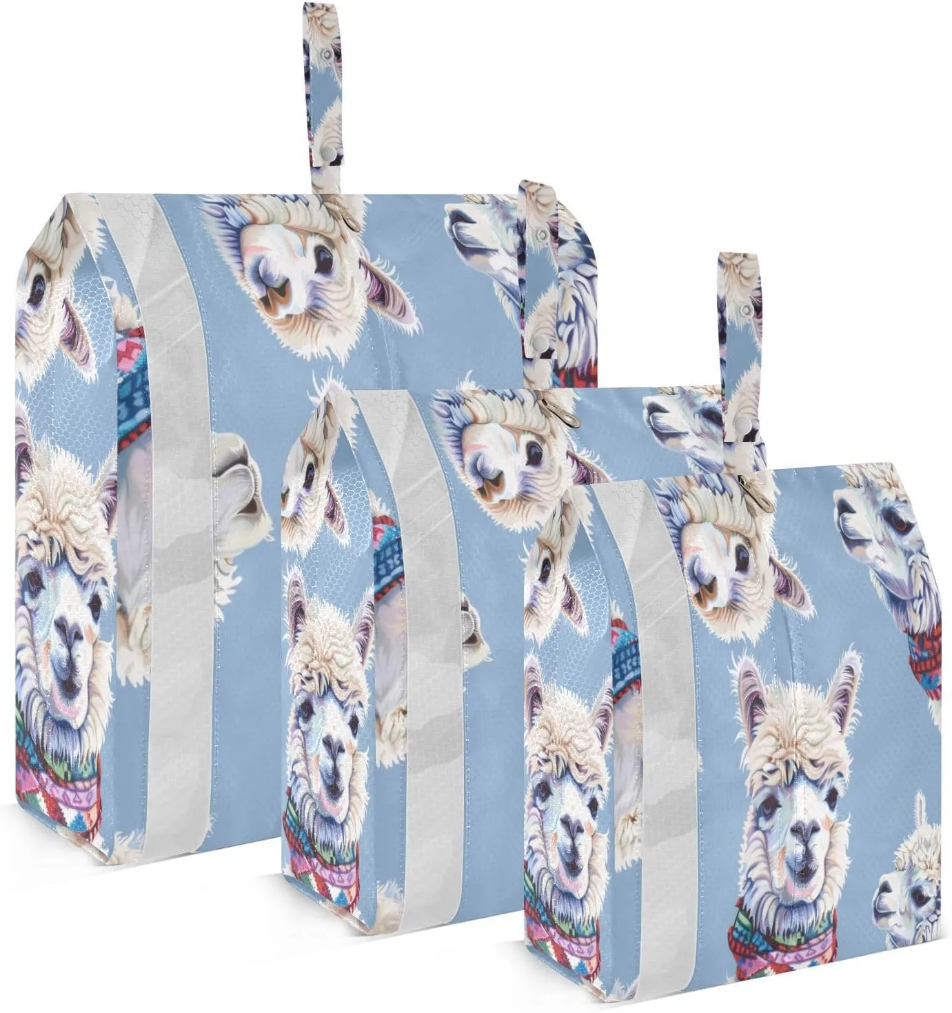 3 Set Travel Packing Cubes Lightweight Foldable Alpaca Pattern Blue Luggage Bags Organizers for Travel Accessories Travel Essentials