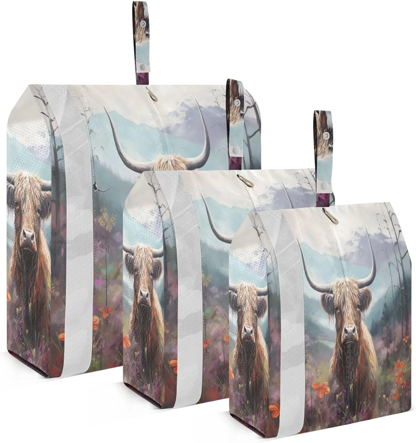 3 Set Travel Packing Cubes Lightweight Foldable Art Highland Cattle Luggage Bags Organizers for Travel Accessories Travel Essentials