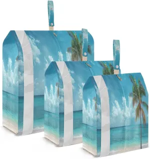 3 Set Travel Packing Cubes Lightweight Foldable Palm Tree on The Beach Luggage Bags Organizers for Travel Accessories Travel Essentials