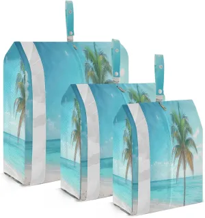 3 Set Travel Packing Cubes Lightweight Foldable Palm Tree on The Beach Luggage Bags Organizers for Travel Accessories Travel Essentials