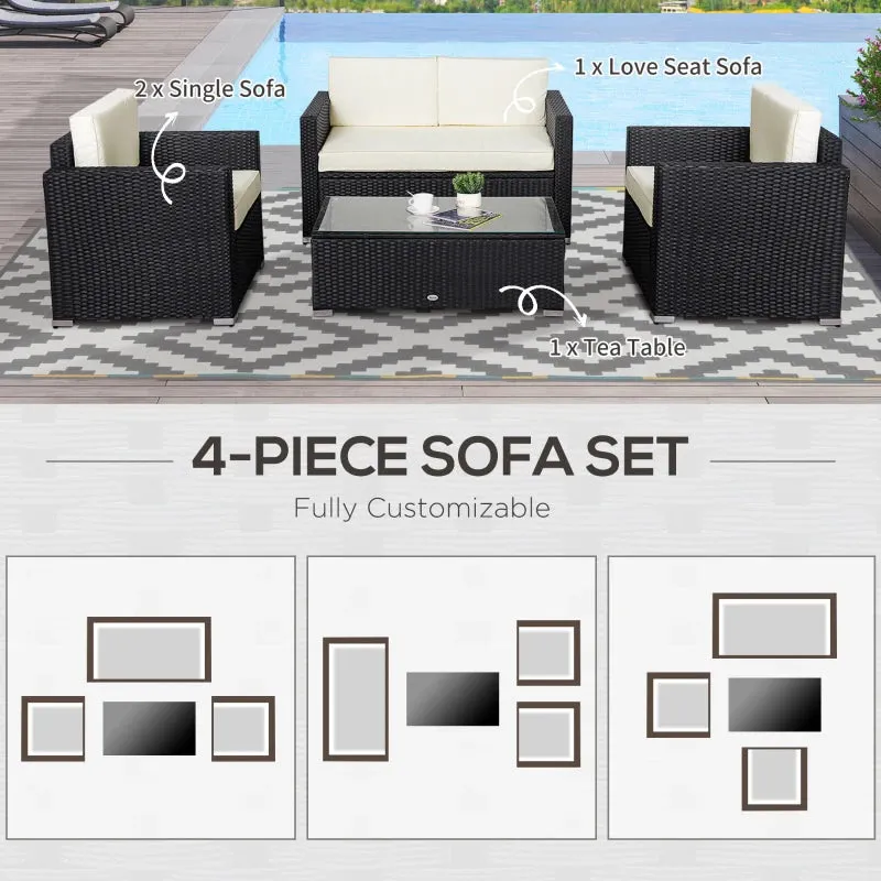 4 PC Cream Balcony or Garden Patio Furniture Set- Includes Glass Table- Model #841-086