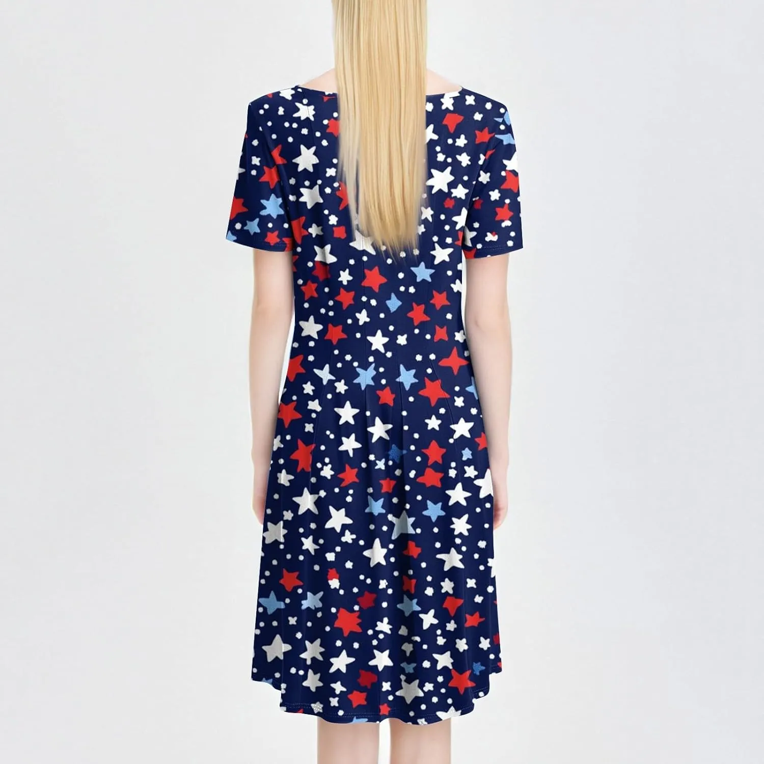 4th July Dresses Plus Size Women's Casual Comfy Fashion Round Neck Short Sleeve Print Midi Dress