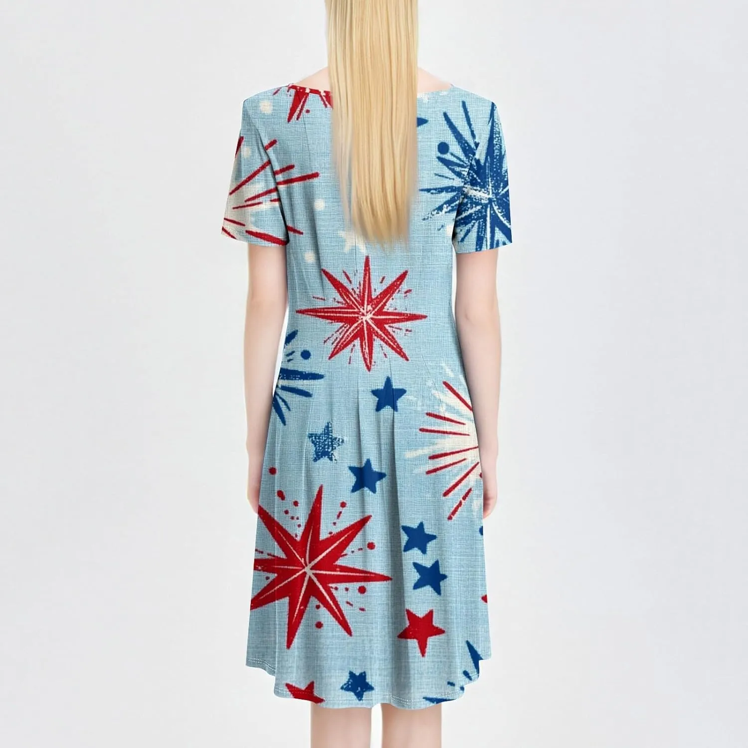 4th July Dresses Plus Size Women's Casual Comfy Fashion Round Neck Short Sleeve Print Midi Dress
