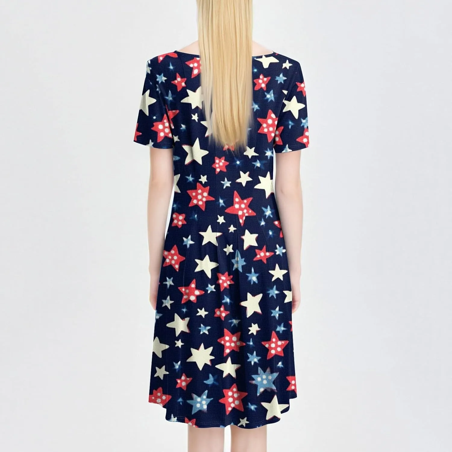 4th July Dresses Plus Size Women's Casual Comfy Fashion Round Neck Short Sleeve Print Midi Dress