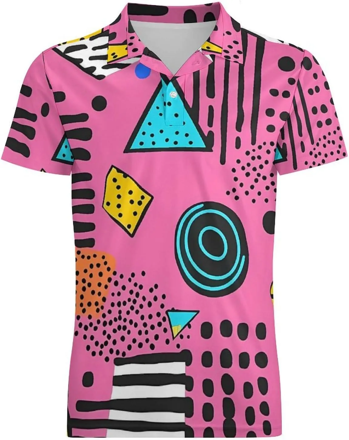 80s 90s Vintage Pattern Men's Polo-Shirt Regular-Fit Short Sleeve Sports Quick Dry Golf Tennis T-Shirt