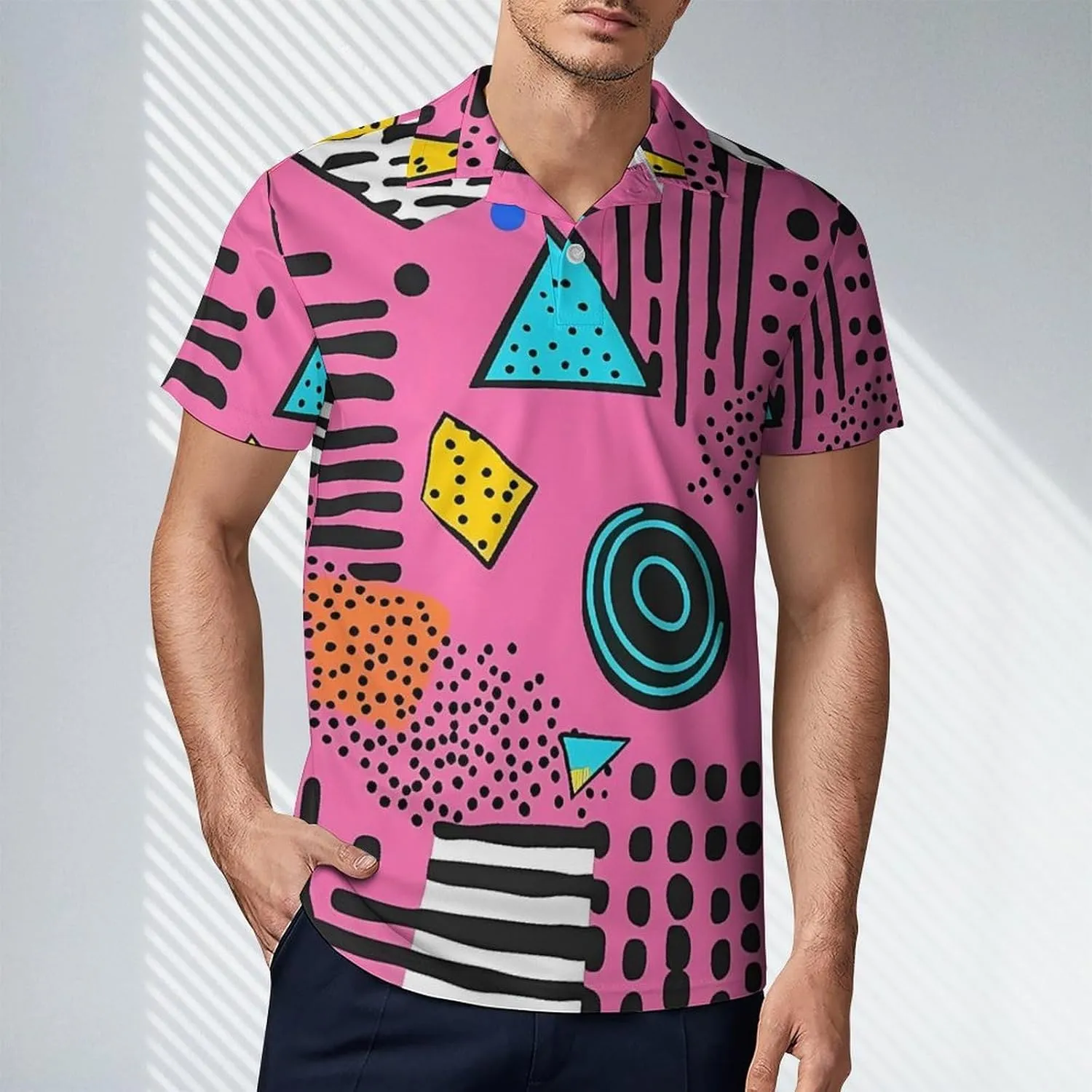 80s 90s Vintage Pattern Men's Polo-Shirt Regular-Fit Short Sleeve Sports Quick Dry Golf Tennis T-Shirt