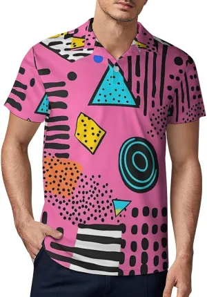 80s 90s Vintage Pattern Men's Polo-Shirt Regular-Fit Short Sleeve Sports Quick Dry Golf Tennis T-Shirt