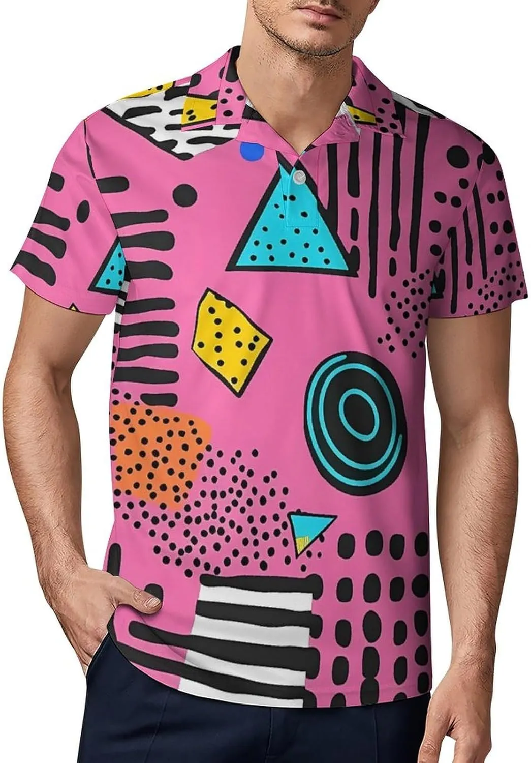 80s 90s Vintage Pattern Men's Polo-Shirt Regular-Fit Short Sleeve Sports Quick Dry Golf Tennis T-Shirt