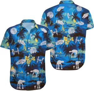 99TIMORO Wars Movie Hawaiian Shirt, Space Button Short Sleeve Top, Warship Themed