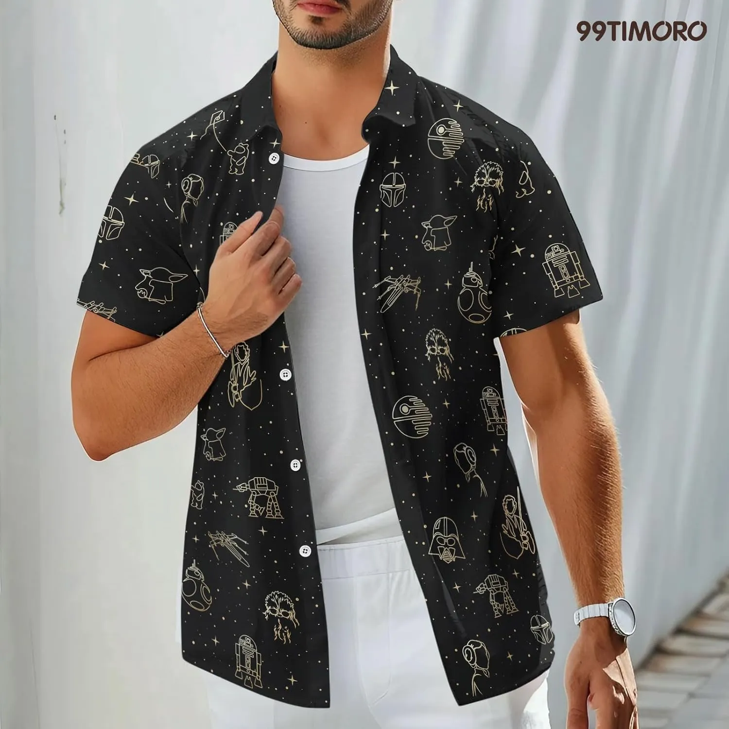 99TIMORO Wars Movie Hawaiian Shirt, Space Button Short Sleeve Top, Warship Themed