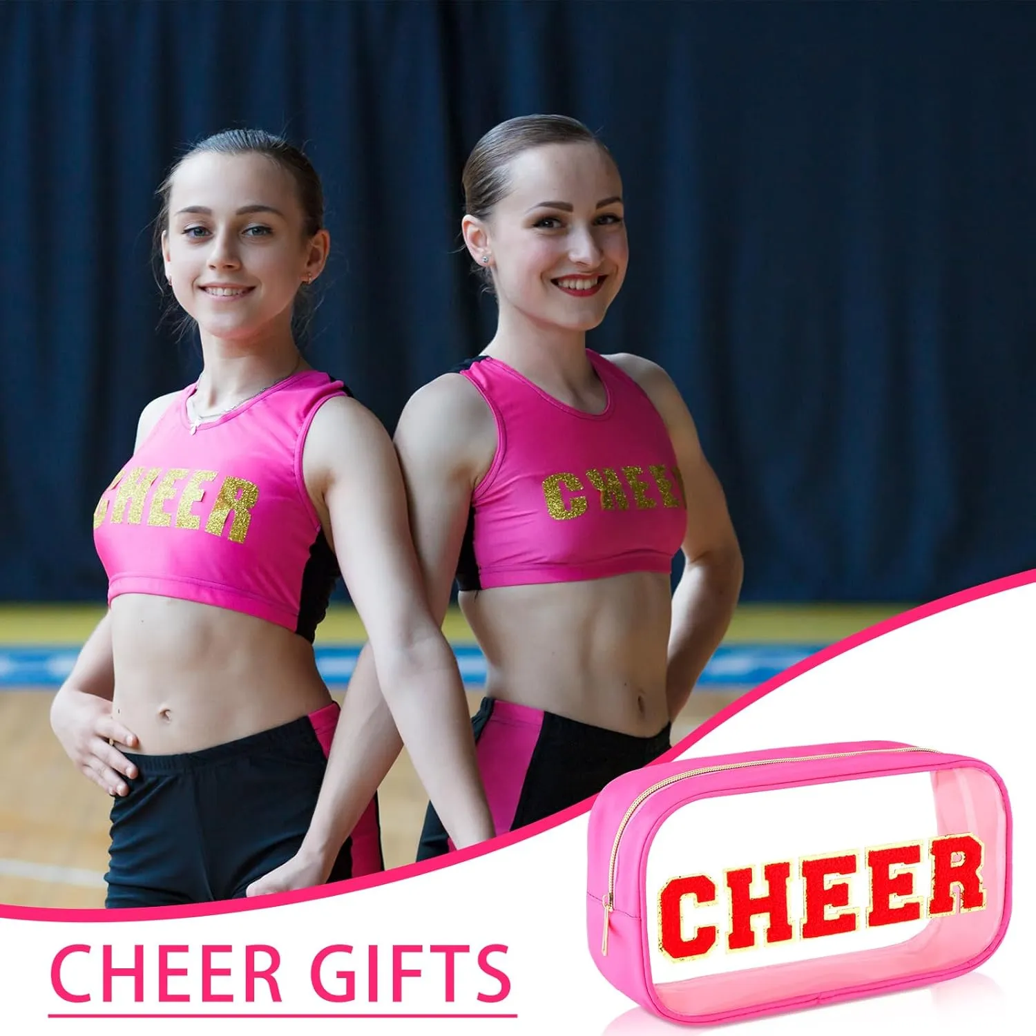 Abbylike Cheer Clear Makeup Letter Bag Cosmetic Zipper Cheers Pouch Chenille Patch Cheerleader Gifts Preppy Cheer Nylon Handmade Toiletry Bags for Women Girls Gifts (2, Rose Red)