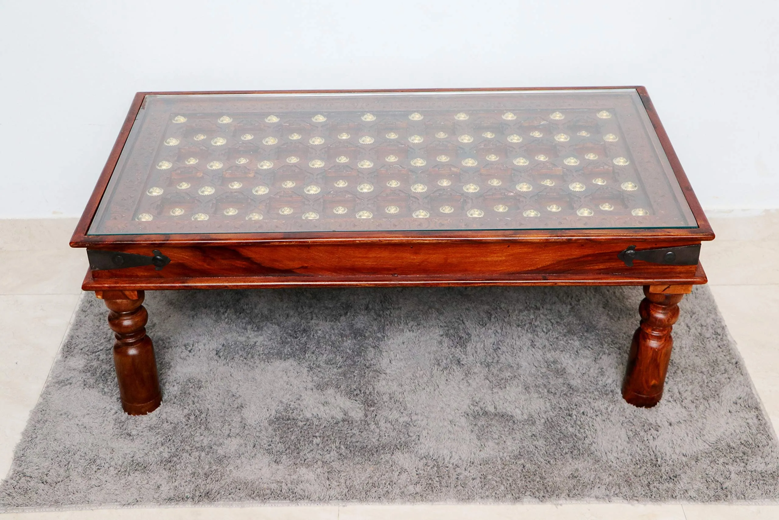 advika handicraft Antique Mor Bakhra Design Sheesham (Rosewood) Solid Wood Table | Coffee Table | Garden and Outdoor Table |Decorative| Living Room|Natural Brown(110X60X45) cm