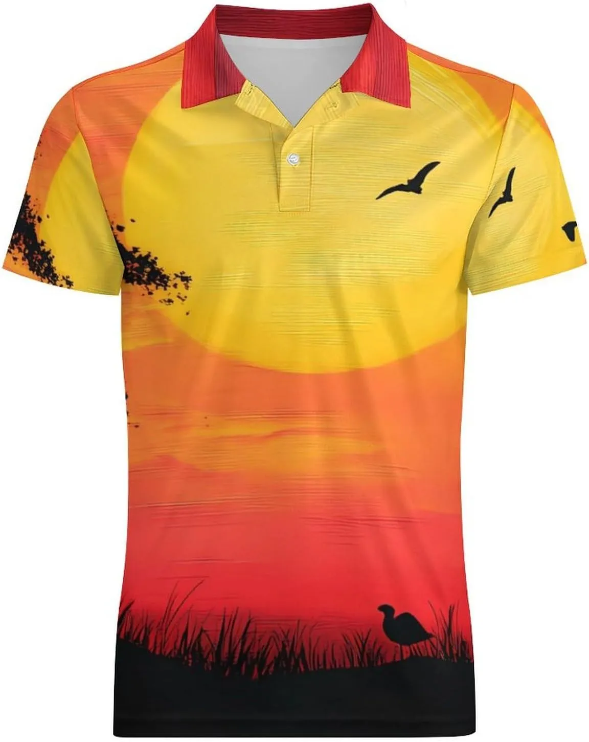 African Giraffe Sunset Men's Polo-Shirt Regular-Fit Short Sleeve Sports Quick Dry Golf Tennis T-Shirt