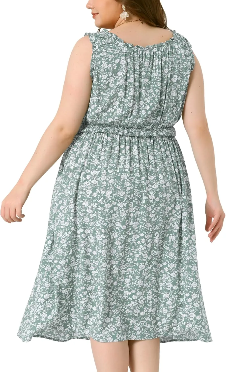 Agnes Orinda Plus Size Dress for Women Square Neck Sleeveless Floral Flowy Stretchy Waist Midi Summer Dresses