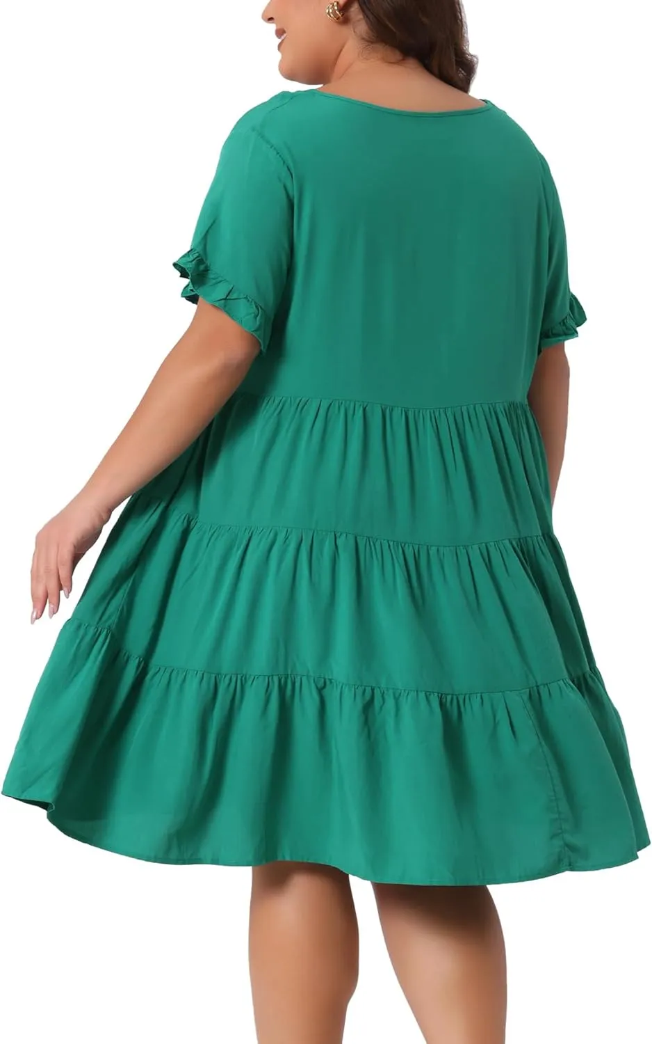 Agnes Orinda Plus Size Dresses for Women V Neck Ruffle Sleeve with Pockets Swing A Line Tiered Dress