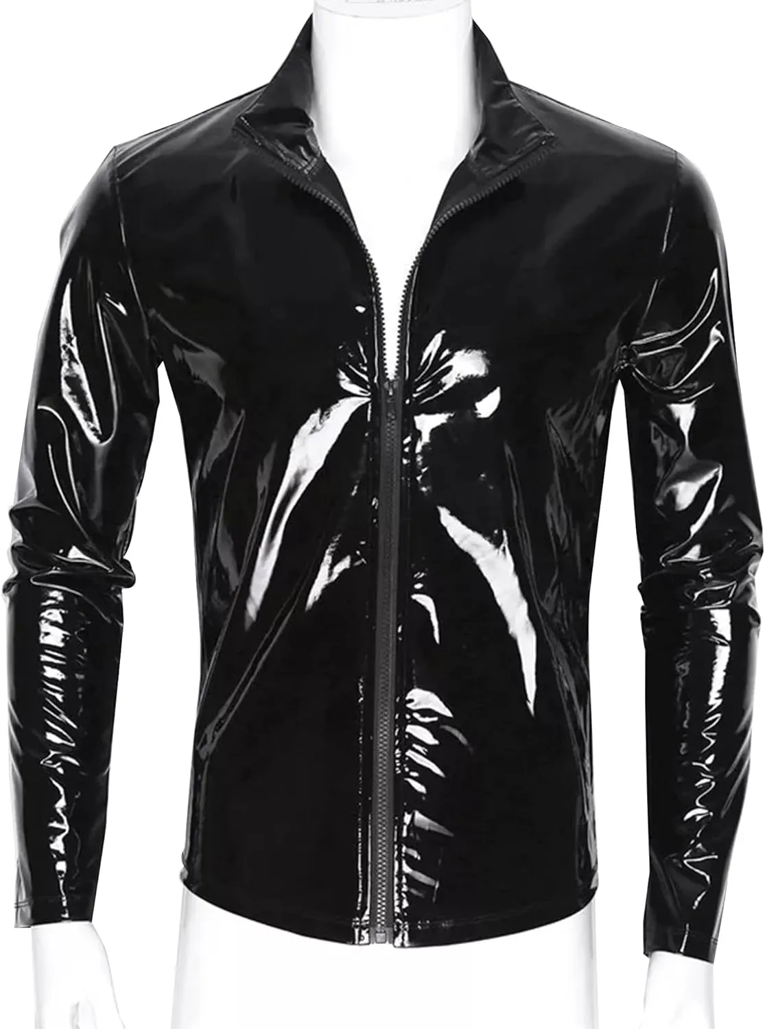 AIEOE Mens Leather Metallic Shirts Shiny Slim Fit Stretch Top Wetlook Club Party Undershirts