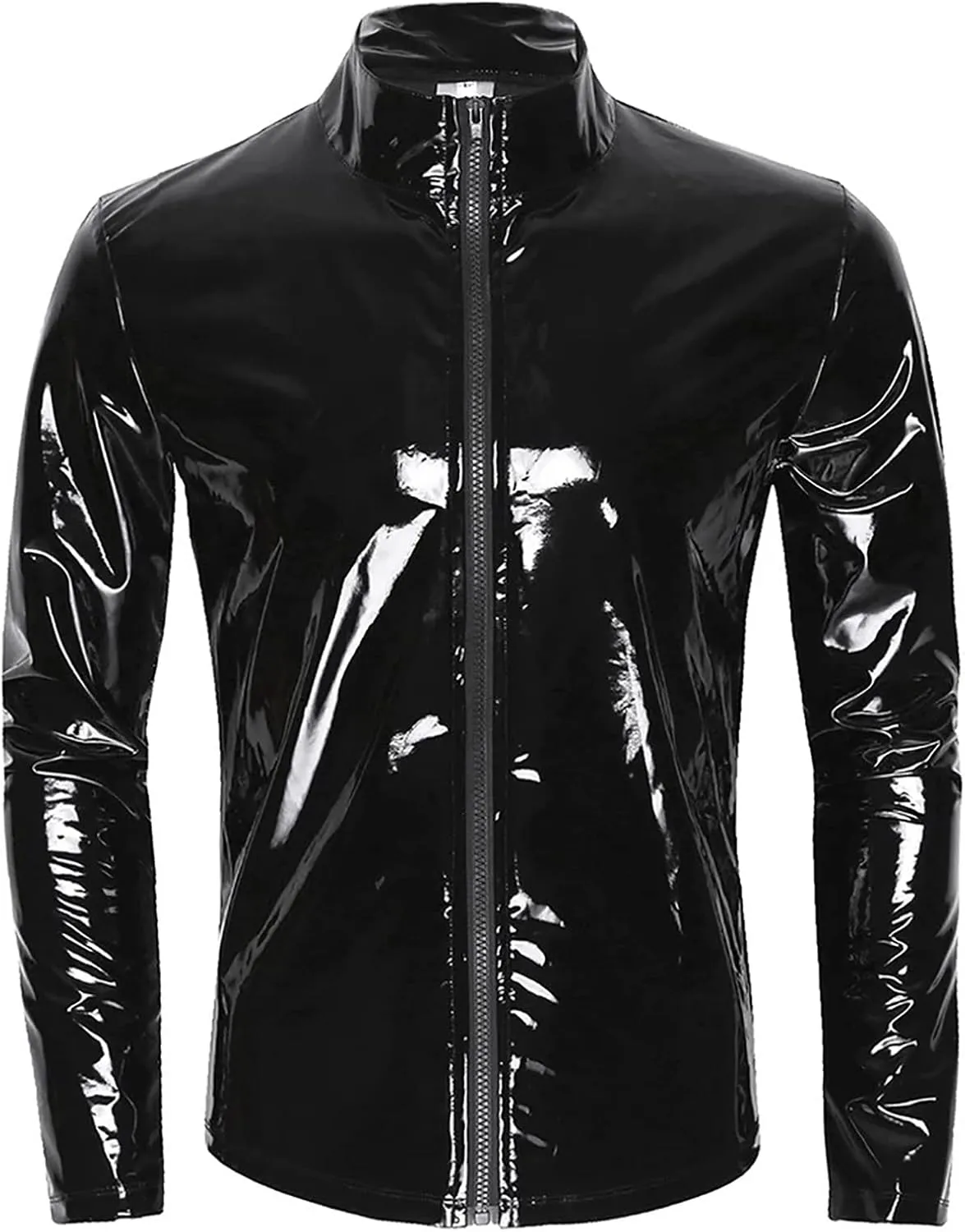AIEOE Mens Leather Metallic Shirts Shiny Slim Fit Stretch Top Wetlook Club Party Undershirts