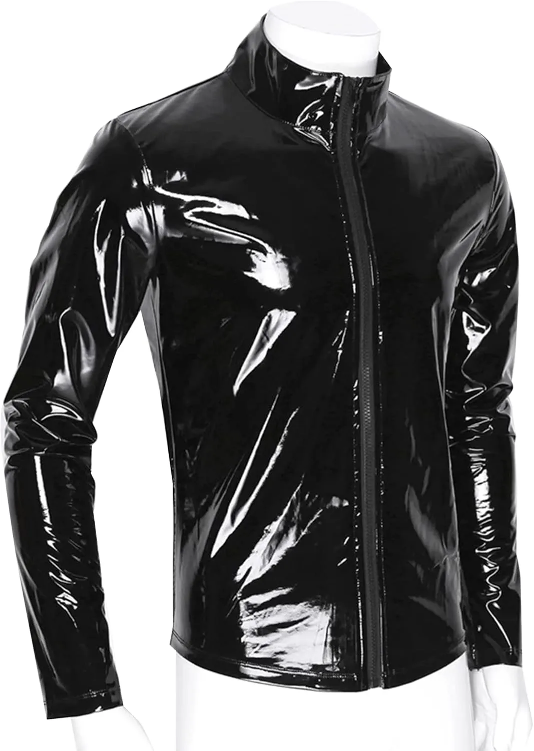 AIEOE Mens Leather Metallic Shirts Shiny Slim Fit Stretch Top Wetlook Club Party Undershirts