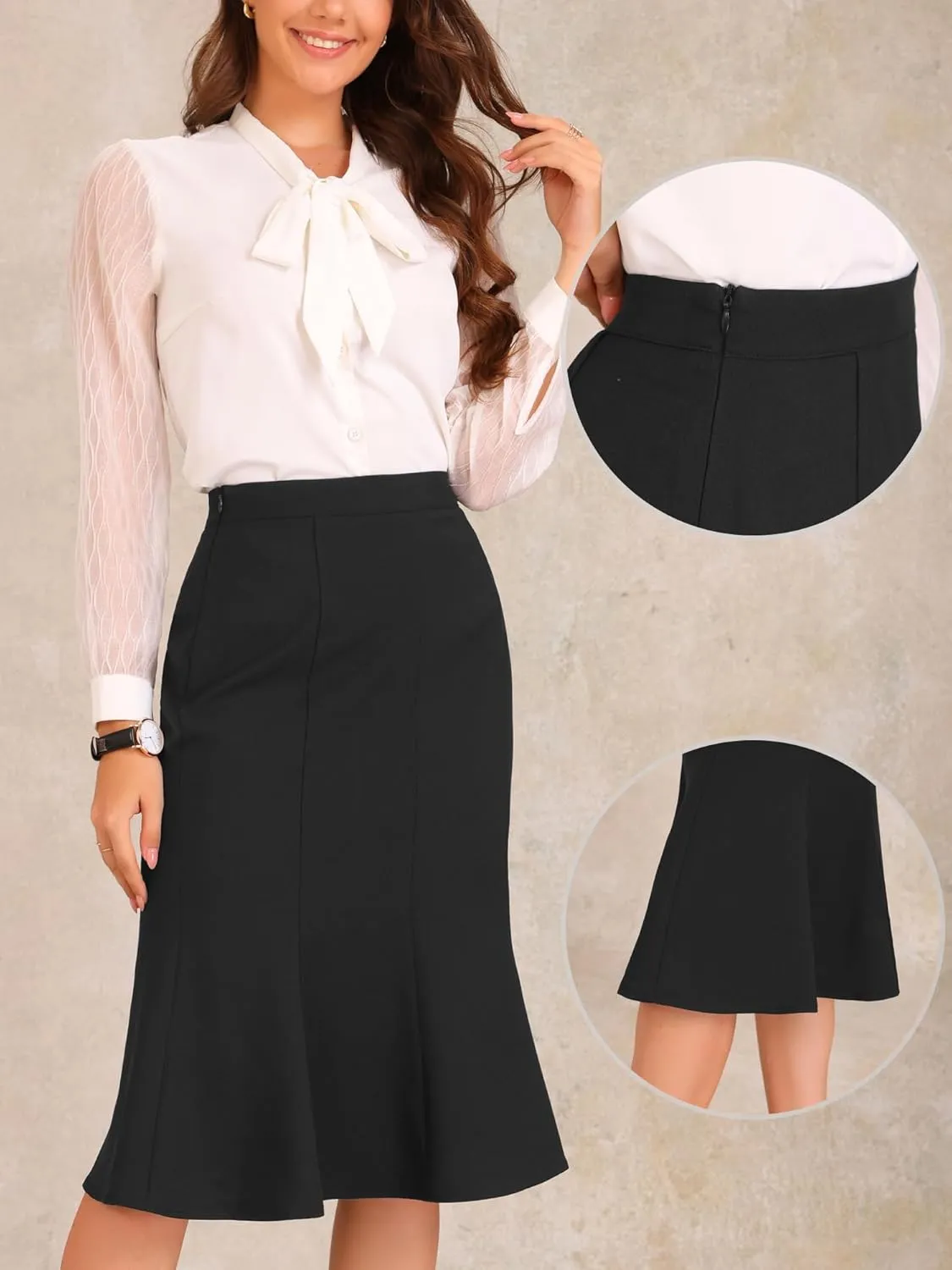 Allegra K Ruffle Hem Pencil Skirt for Women's Mermaid High Waist Business Elegant Casual Midi Skirts