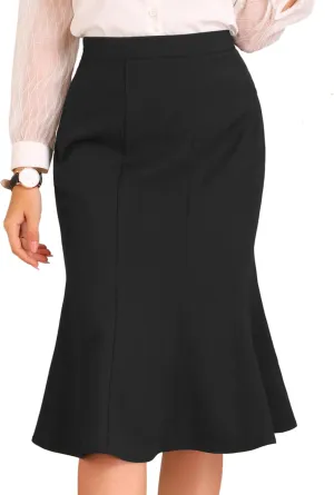 Allegra K Ruffle Hem Pencil Skirt for Women's Mermaid High Waist Business Elegant Casual Midi Skirts
