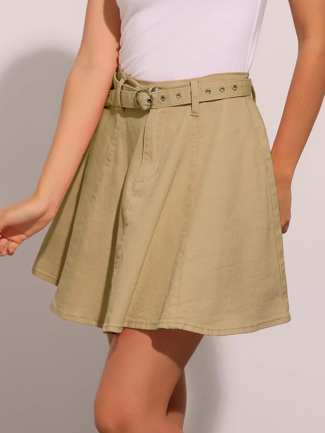 Allegra K Women's Casual Denim Skirt High Waist A-Line Flared Mini Jean Skirts with Belt