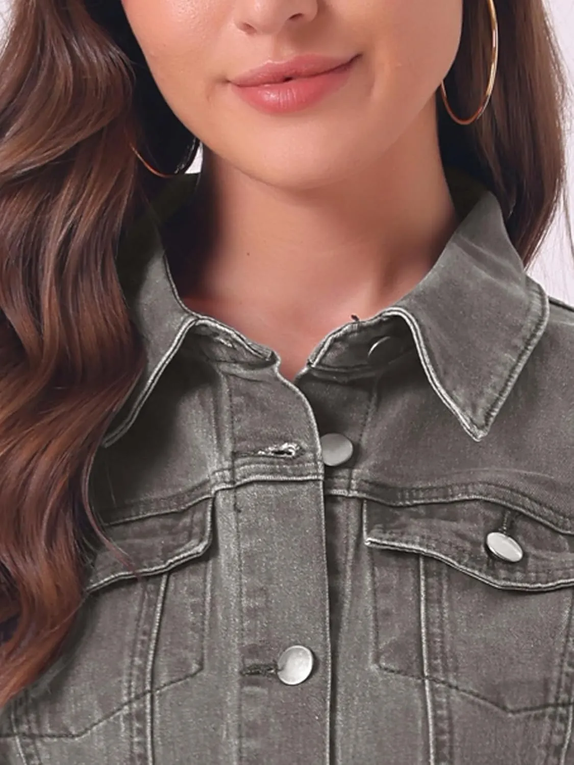 Allegra K Women's Denim Shirt Dress Collar Short Sleeve Belted Button Up Jean Dresses