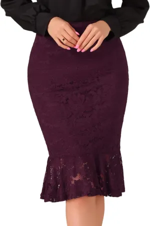 Allegra K Women's Lace Skirts Elegant Casual Work Office Skirt Knee Length Bodycon Fishtail Lace Pencil Skirt
