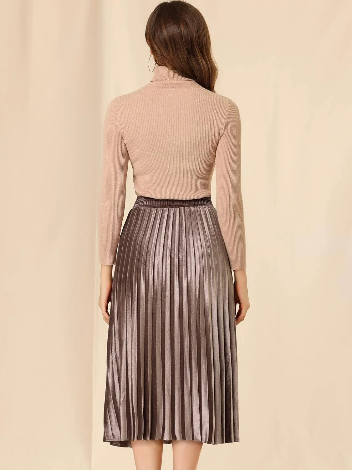Allegra K Women's Metallic Accordion Swing Midi Pleated Skirt
