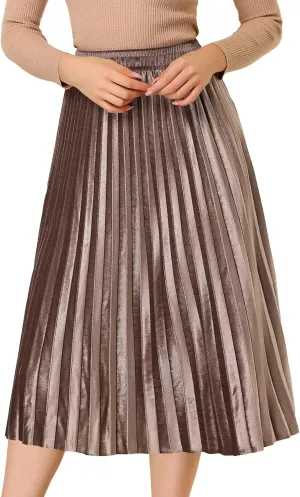 Allegra K Women's Metallic Accordion Swing Midi Pleated Skirt
