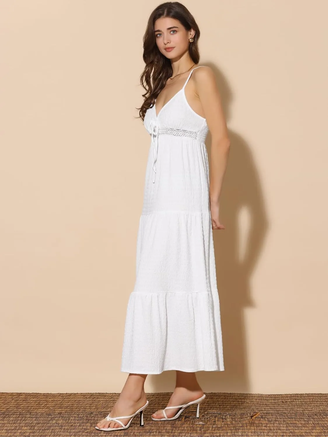 Allegra K Women's Summer Boho Maxi Dress Spaghetti Strap Flowy Tiered Beach Dresses