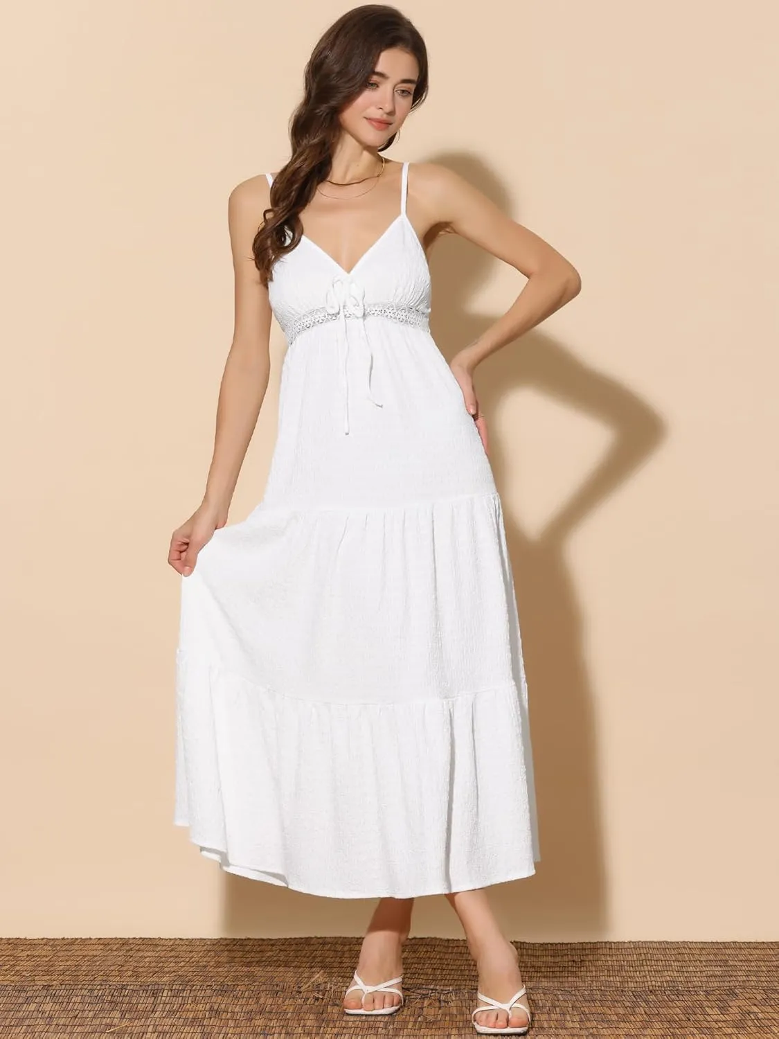 Allegra K Women's Summer Boho Maxi Dress Spaghetti Strap Flowy Tiered Beach Dresses