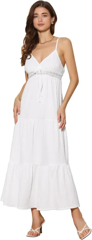 Allegra K Women's Summer Boho Maxi Dress Spaghetti Strap Flowy Tiered Beach Dresses
