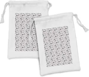 Ambesonne Pen Fabric Pouch Set of 2, Office and Themed Pencil Pen and Marker Drawing on Tiled Paper Background Image, Small Drawstring Bag for Toiletries Masks and Favors, 9" x 6", Black White