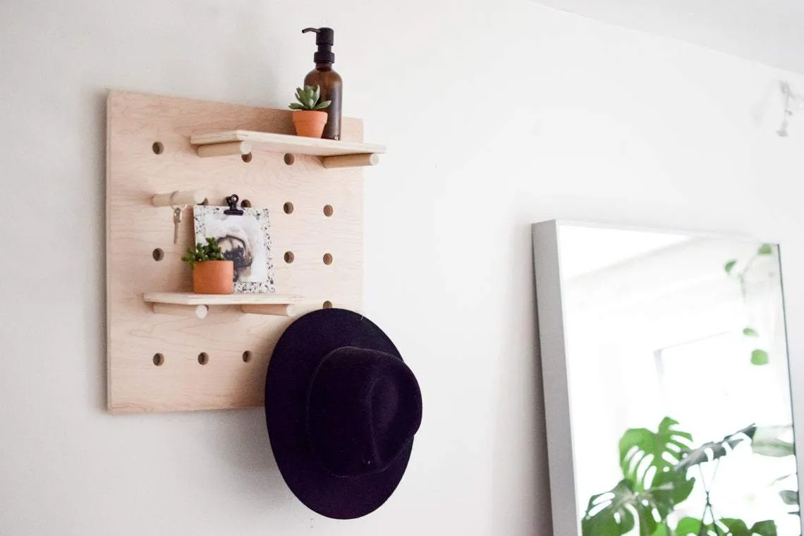 American-Elm Display Birch Plywood Pegboard for Shelving/Display Unit/Shop Display/Wall Shelves (46x46 cm)