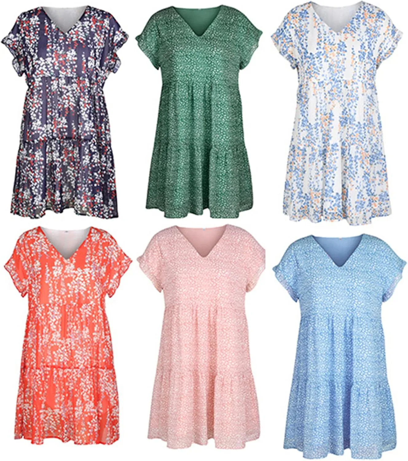 Andongnywell Women's Summer Wrap V Neck Bohemian Floral Print Ruffle Swing A Line Beach Mini Dress