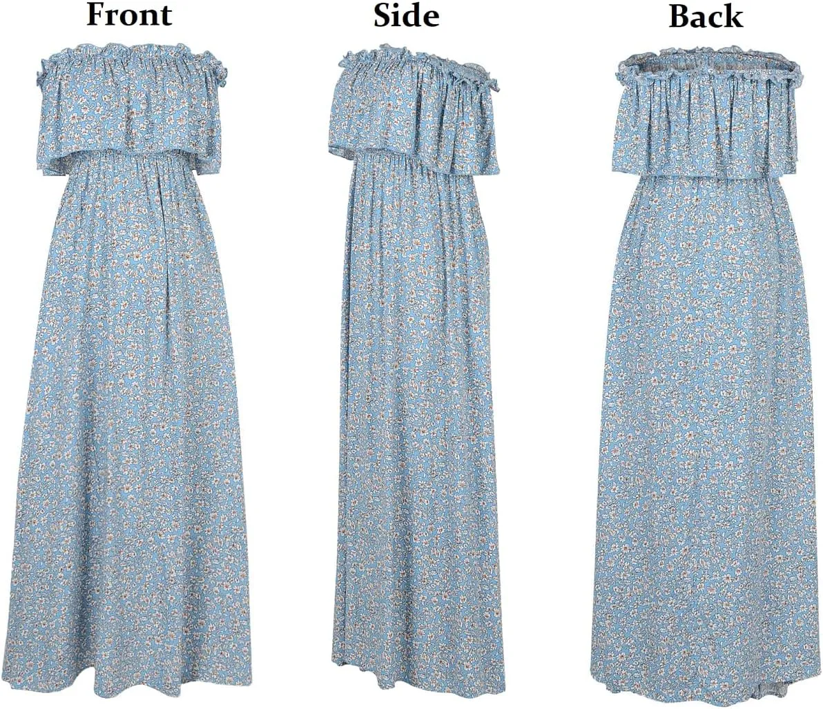 Anna-Kaci Women Ruffle Maxi Dress Boho Strapless Floral Tube Top Casual Summer Beach Dresses (S-XL)