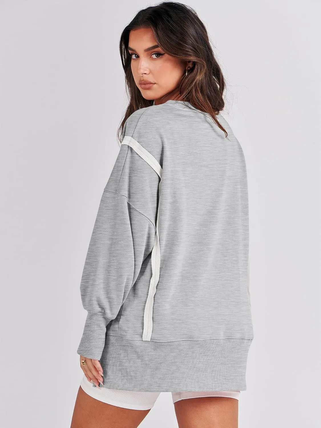 ANRABESS Women's Oversized Sweatshirts Crew Neck Long Sleeve Shirts Casual Loose Slit 2025 Fall Clothes