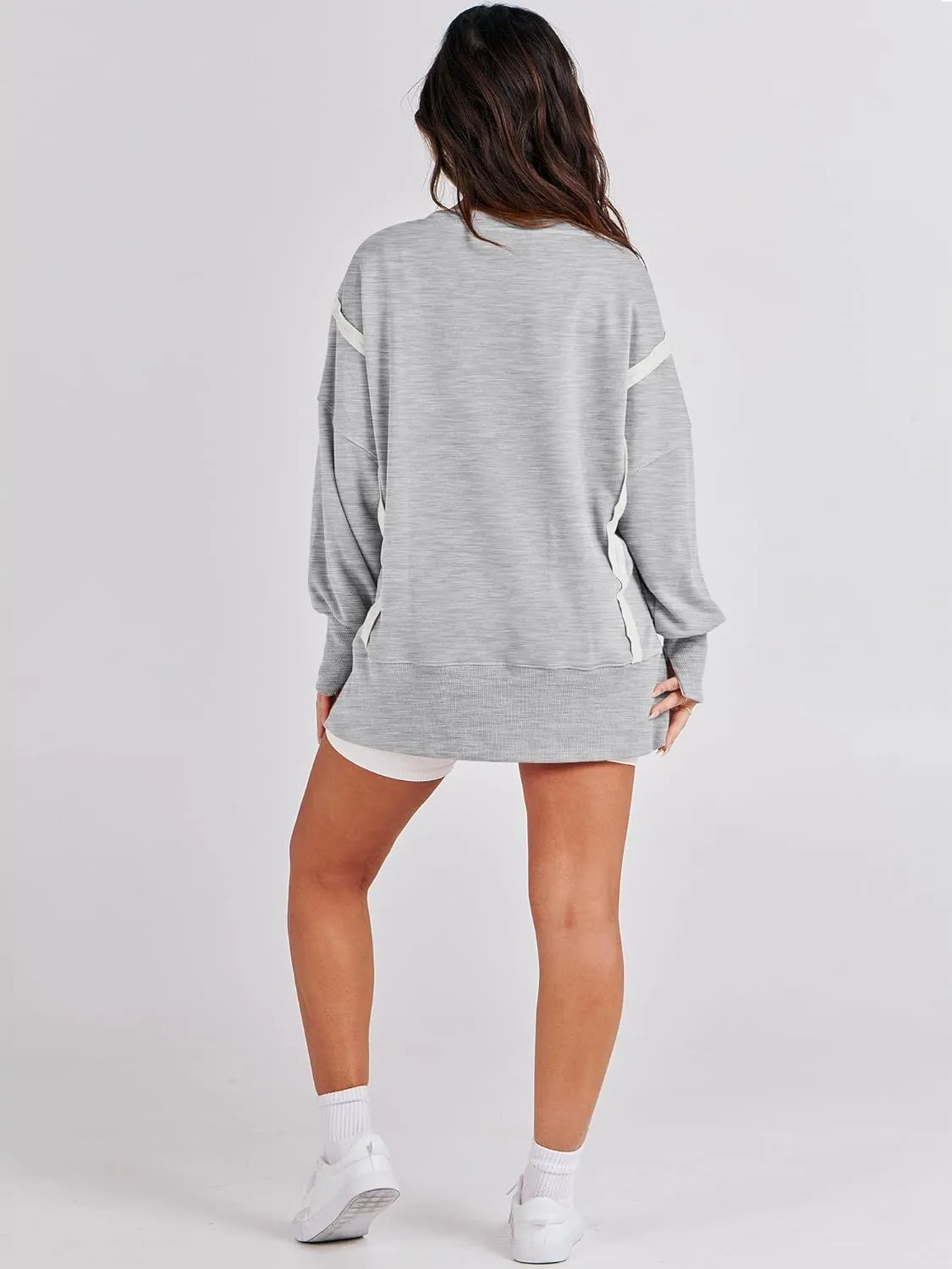 ANRABESS Women's Oversized Sweatshirts Crew Neck Long Sleeve Shirts Casual Loose Slit 2025 Fall Clothes