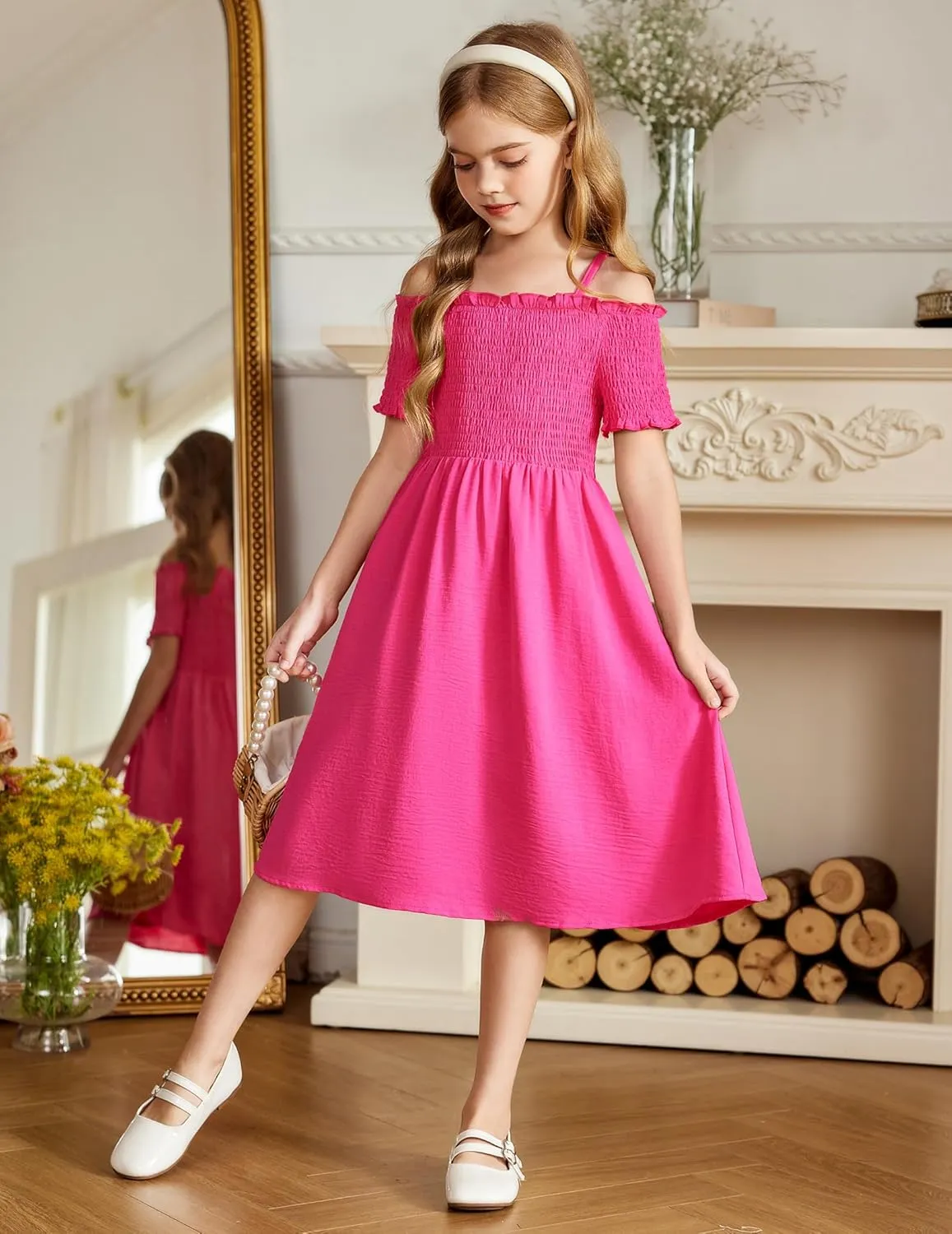 Arshiner Girls Casual Summer Floral Sleeveless Sundress Holiday Cami Dress