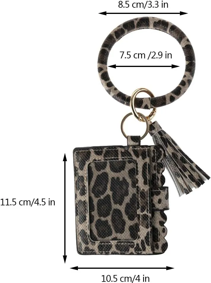 Bangle Keychain Keyring Bracelet Women Round Tassel Faux Leather Key Ring With Wallet Purse Wristlet Card Holder